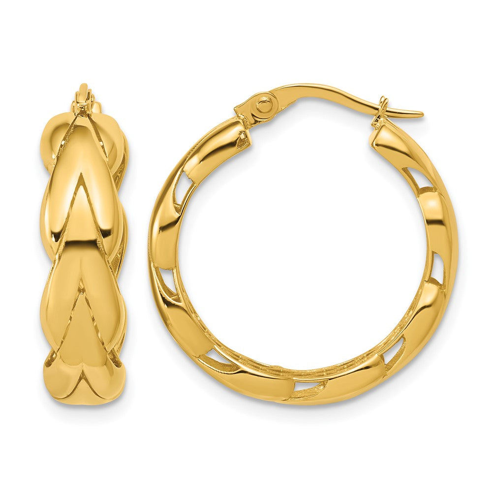 14K Polished and Grooved Fancy Hoop Earrings