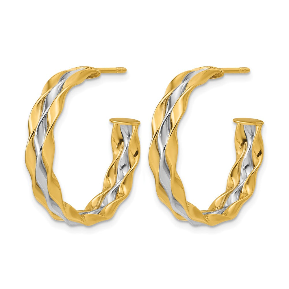 14K w/Rhodium Polished Wave J-Hoop Post Earrings