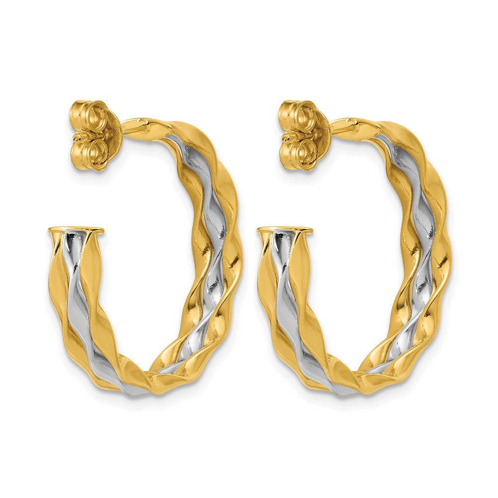 14K w/Rhodium Polished Wave J-Hoop Post Earrings