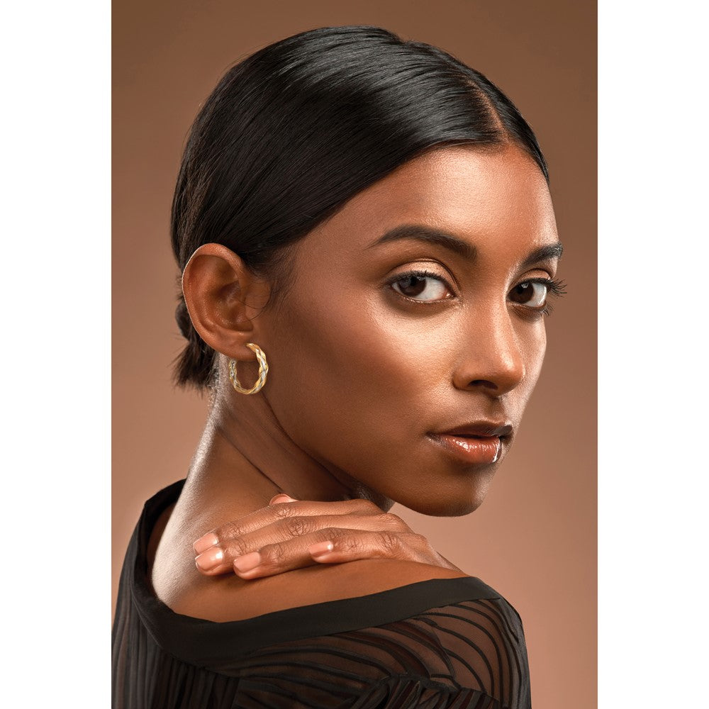 14K w/Rhodium Polished Wave J-Hoop Post Earrings