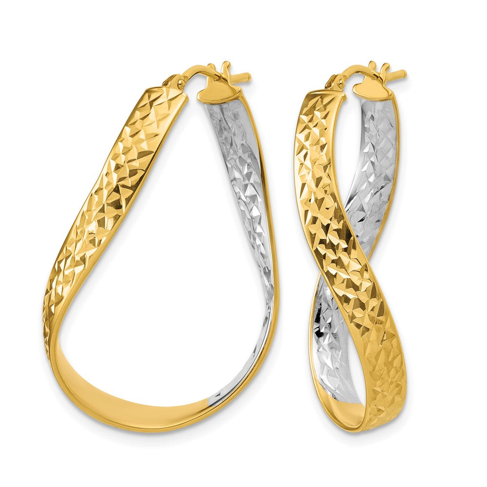 14K w/Rhodium Polished/Diamond-cut Twist In and Out Hoop Earrings