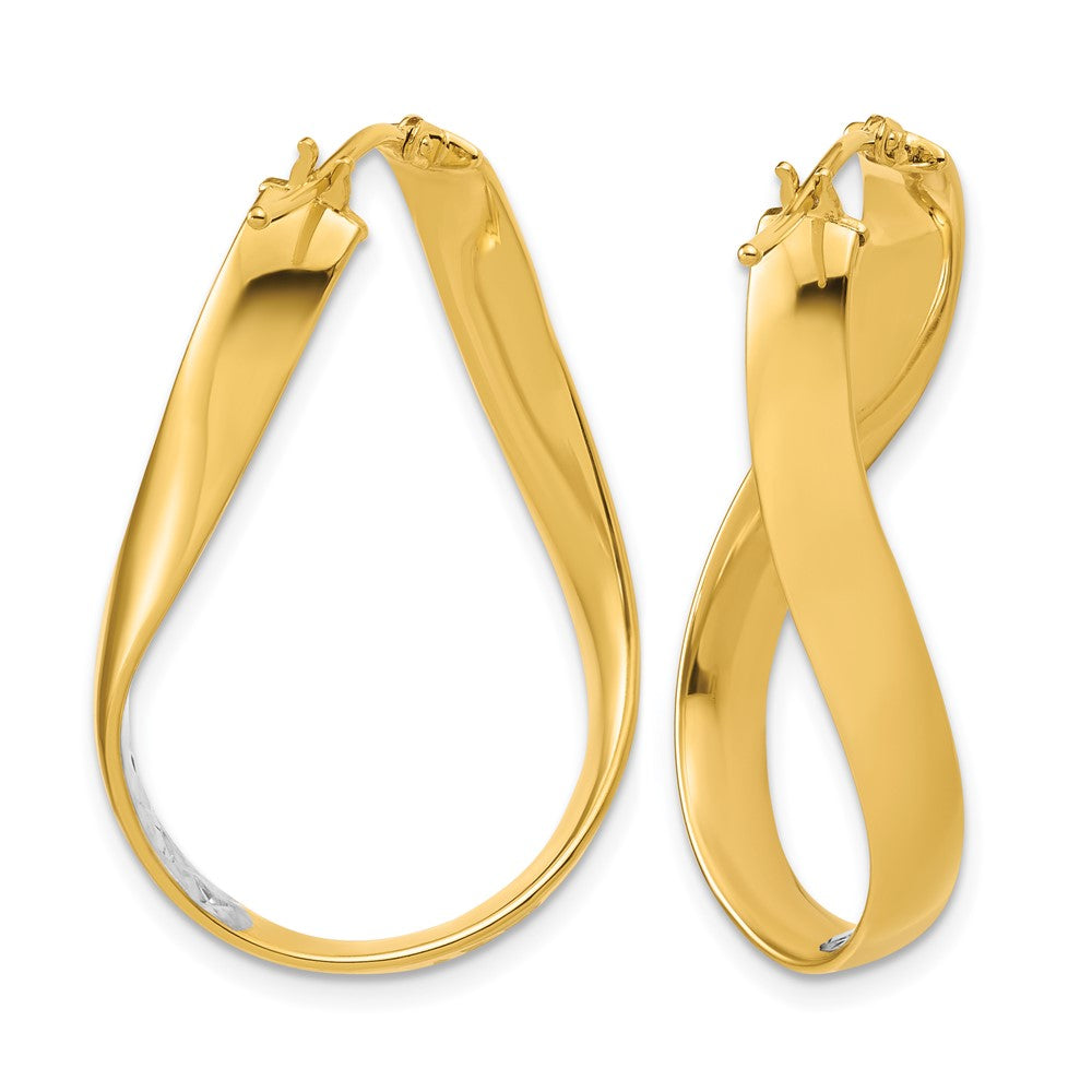 14K w/Rhodium Polished/Diamond-cut Twist In and Out Hoop Earrings