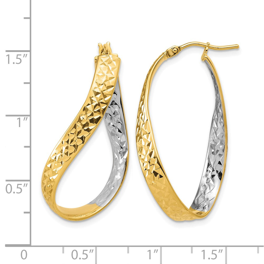 14K w/Rhodium Polished/Diamond-cut Twist In and Out Hoop Earrings