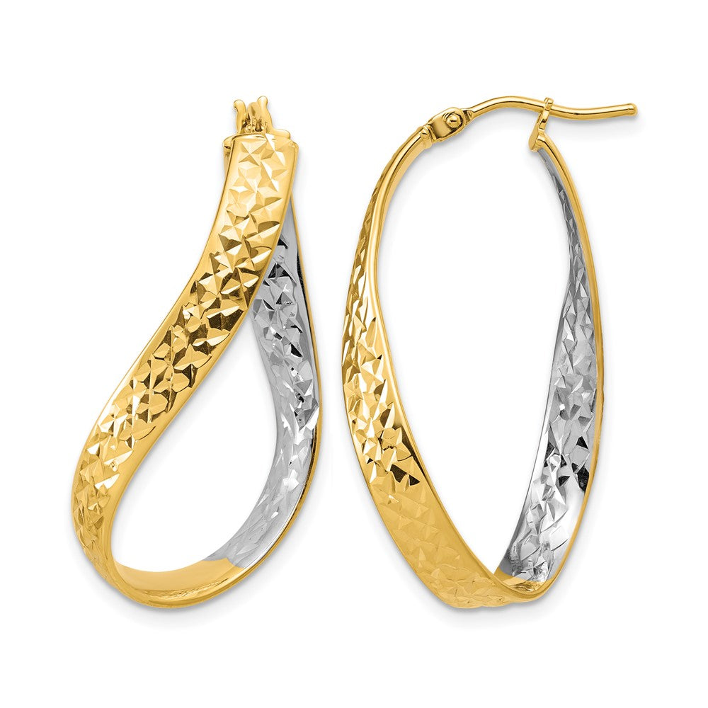 14K w/Rhodium Polished/Diamond-cut Twist In and Out Hoop Earrings