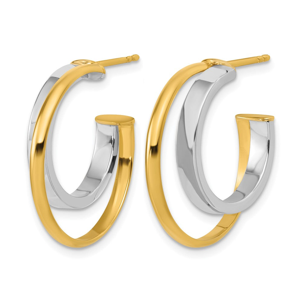 14K w/Rhodium Polished 2-Row J-Hoop Post Earrings