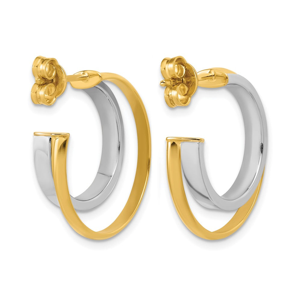 14K w/Rhodium Polished 2-Row J-Hoop Post Earrings