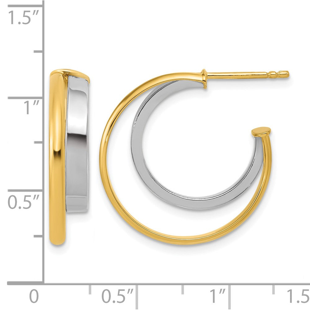 14K w/Rhodium Polished 2-Row J-Hoop Post Earrings