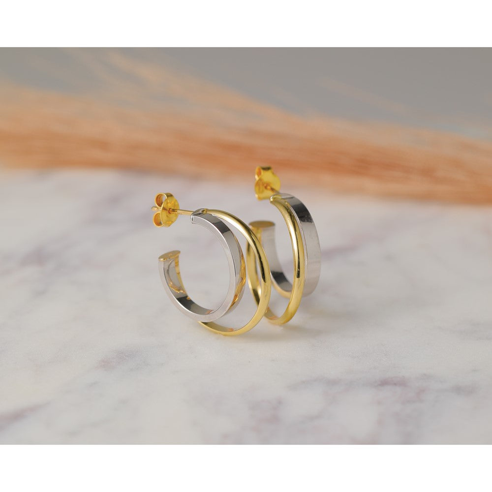 14K w/Rhodium Polished 2-Row J-Hoop Post Earrings