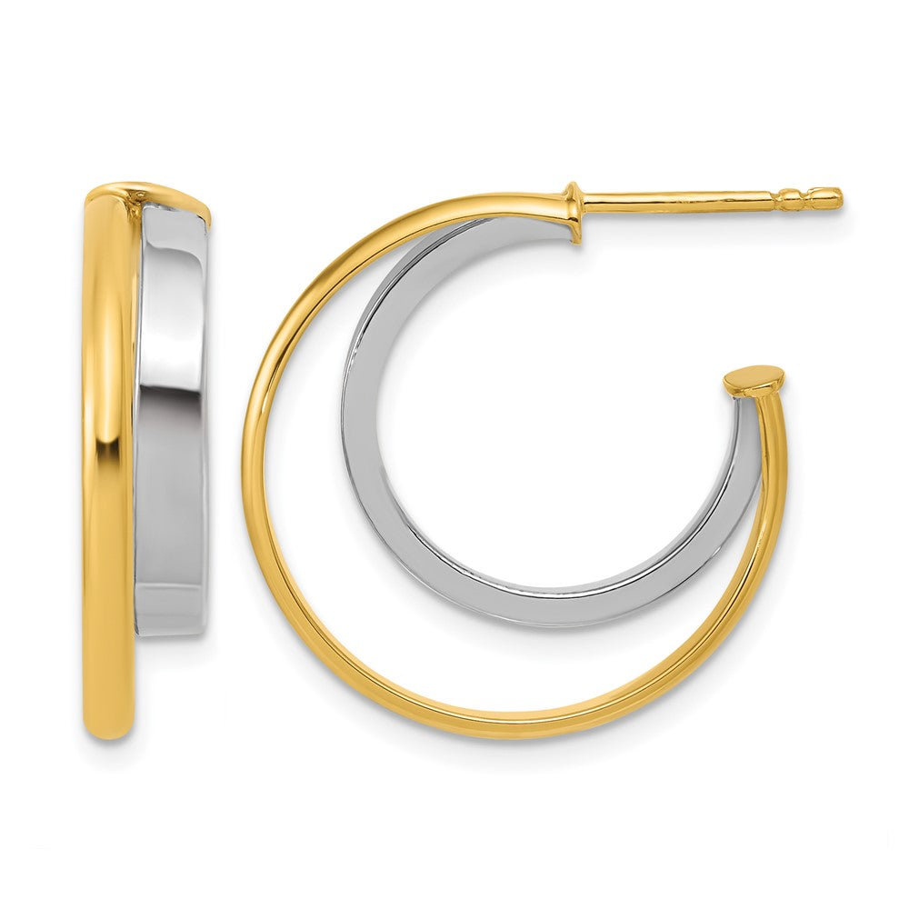 14K w/Rhodium Polished 2-Row J-Hoop Post Earrings