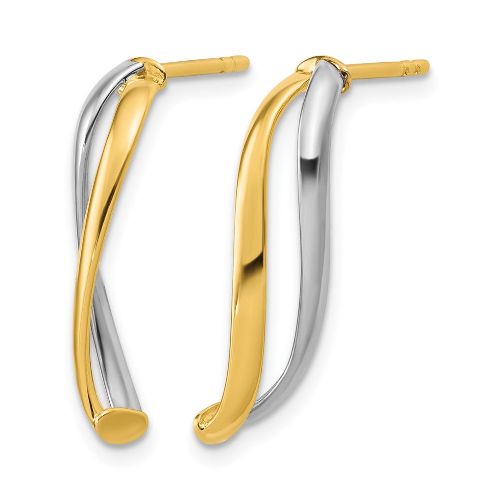 14K w/Rhodium Polished Curve Post Earrings