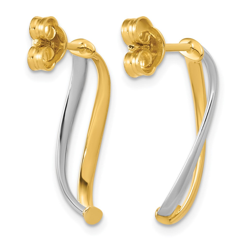 14K w/Rhodium Polished Curve Post Earrings
