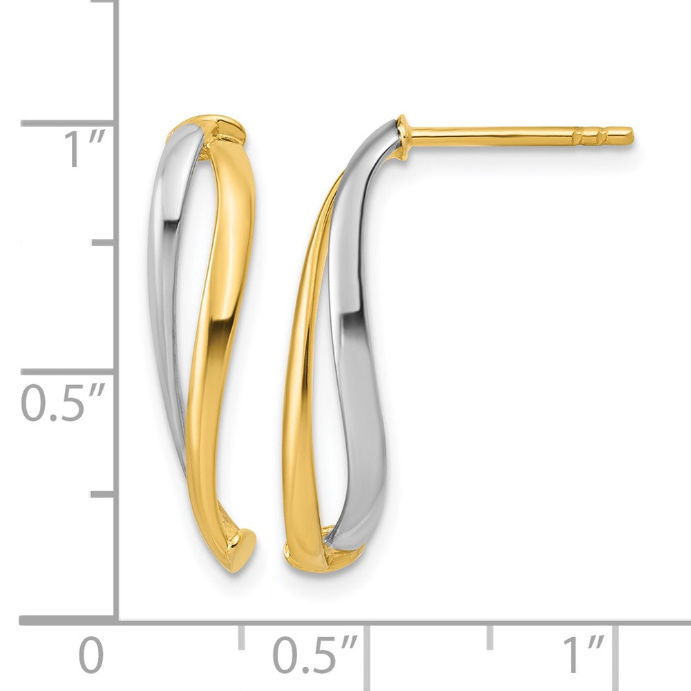 14K w/Rhodium Polished Curve Post Earrings