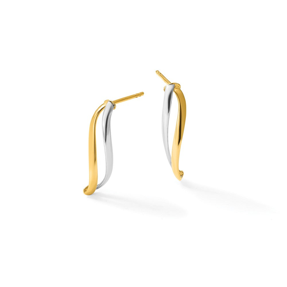 14K w/Rhodium Polished Curve Post Earrings