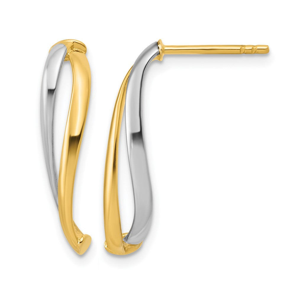 14K w/Rhodium Polished Curve Post Earrings