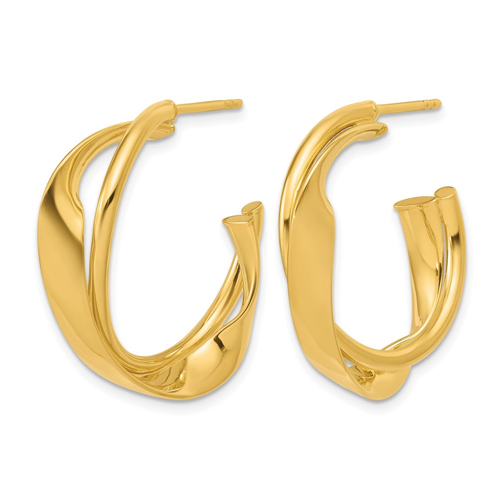 14K Polished 2-Row Twist J-Hoop Post Earrings
