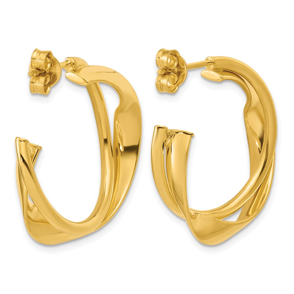 14K Polished 2-Row Twist J-Hoop Post Earrings