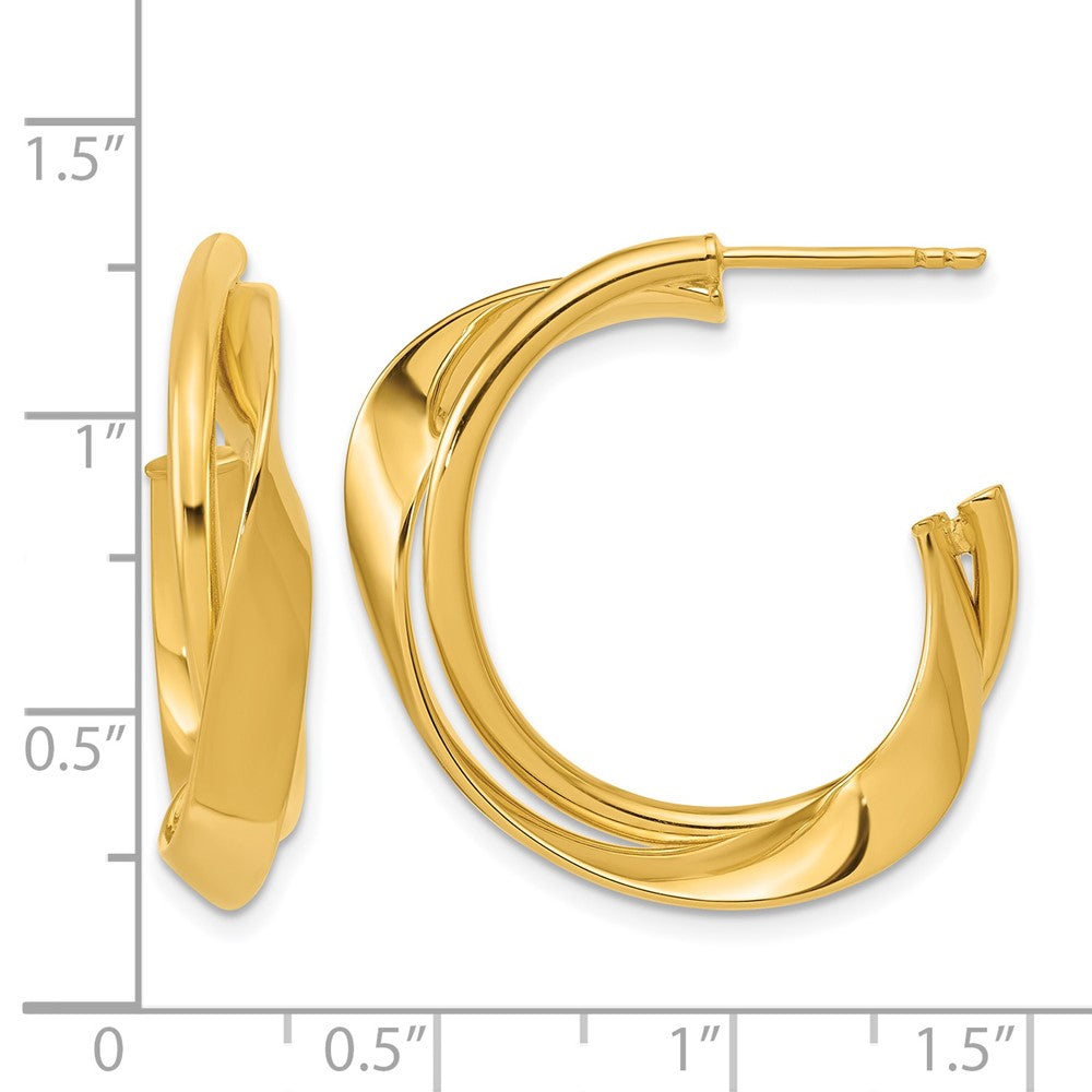 14K Polished 2-Row Twist J-Hoop Post Earrings