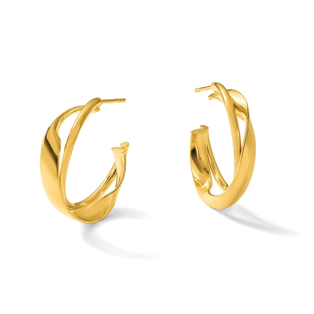14K Polished 2-Row Twist J-Hoop Post Earrings