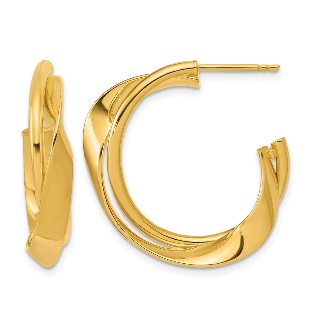 14K Polished 2-Row Twist J-Hoop Post Earrings