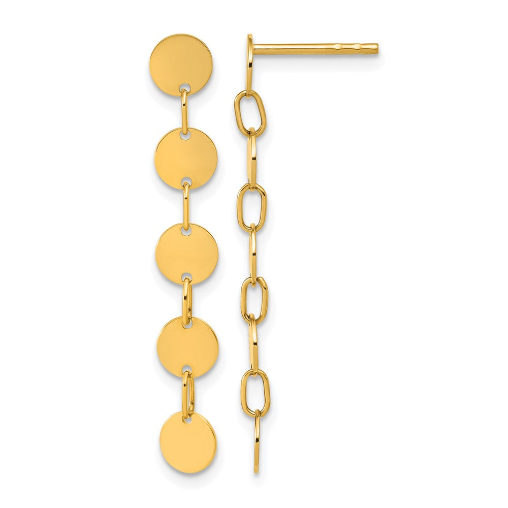 14K Polished Circle Disk Dangle Post Earrings