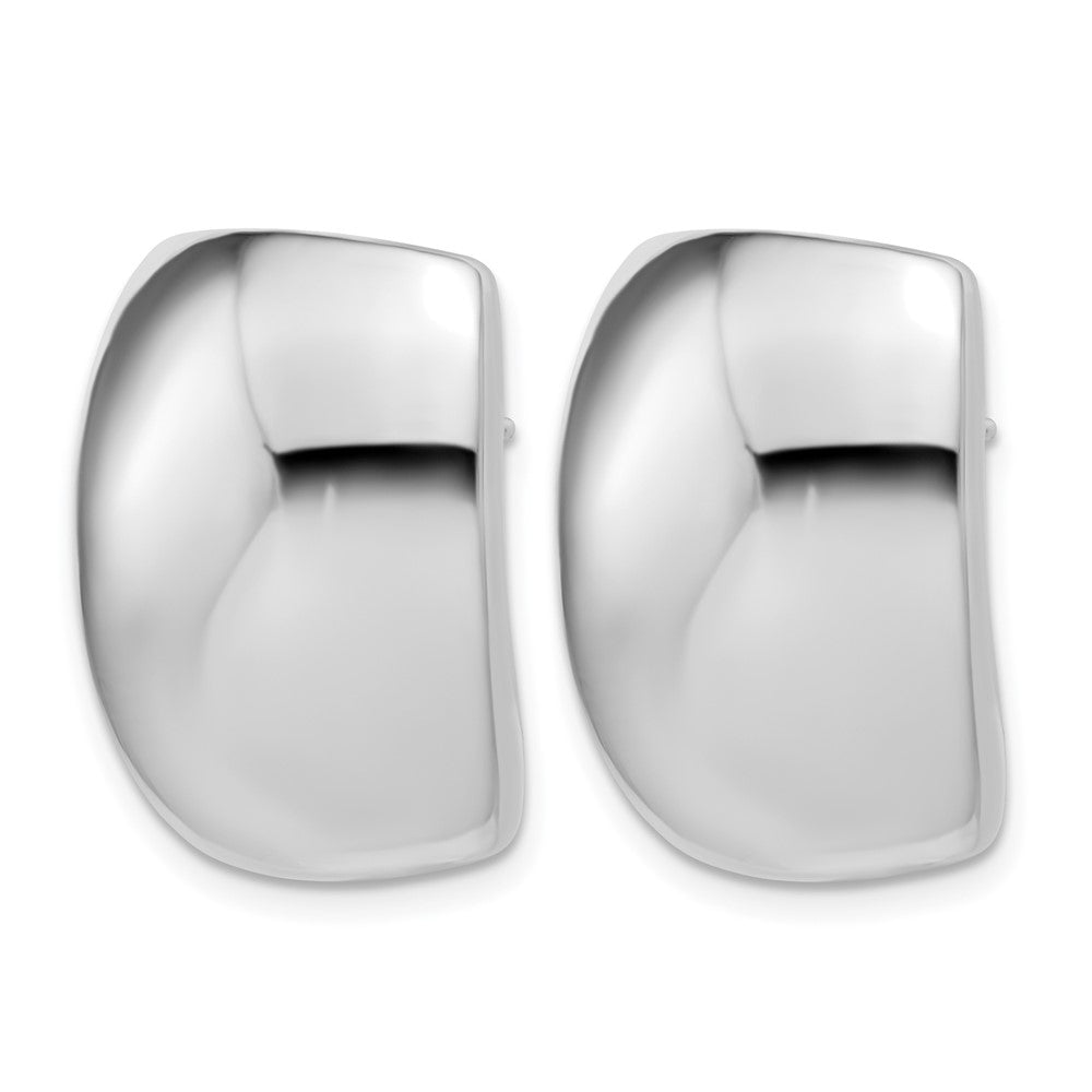 14K w/Wht RH Plated Polished Puffed Hollow Earrings
