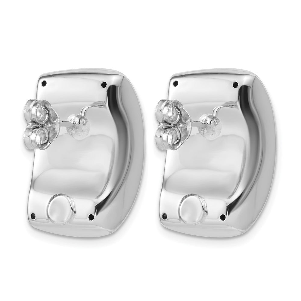 14K w/Wht RH Plated Polished Puffed Hollow Earrings