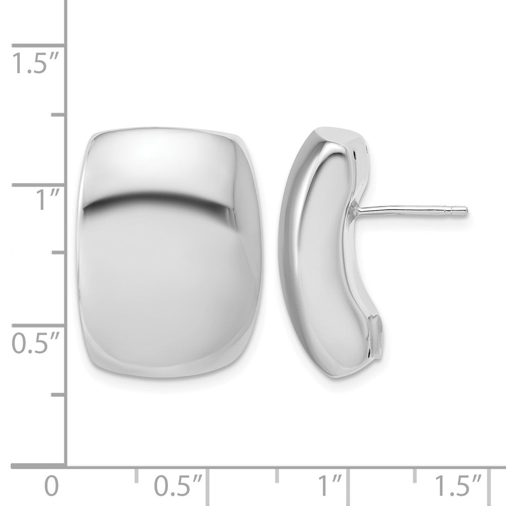 14K w/Wht RH Plated Polished Puffed Hollow Earrings