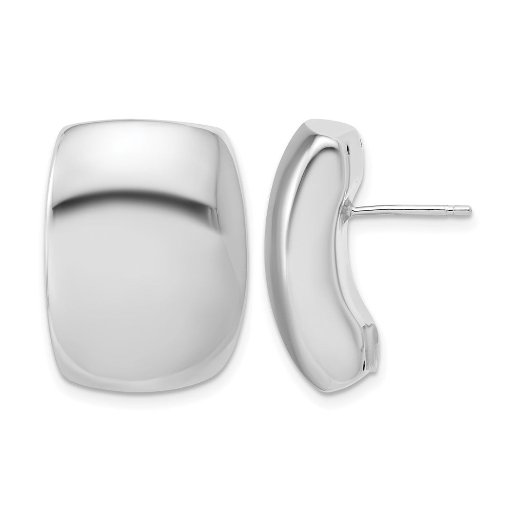 14K w/Wht RH Plated Polished Puffed Hollow Earrings