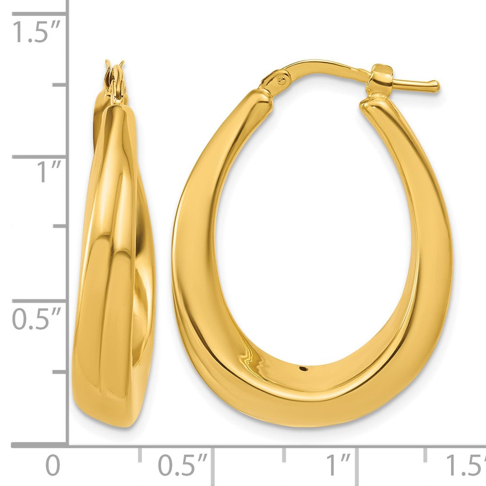 14K Polished Oval Hollow Hoop Earrings