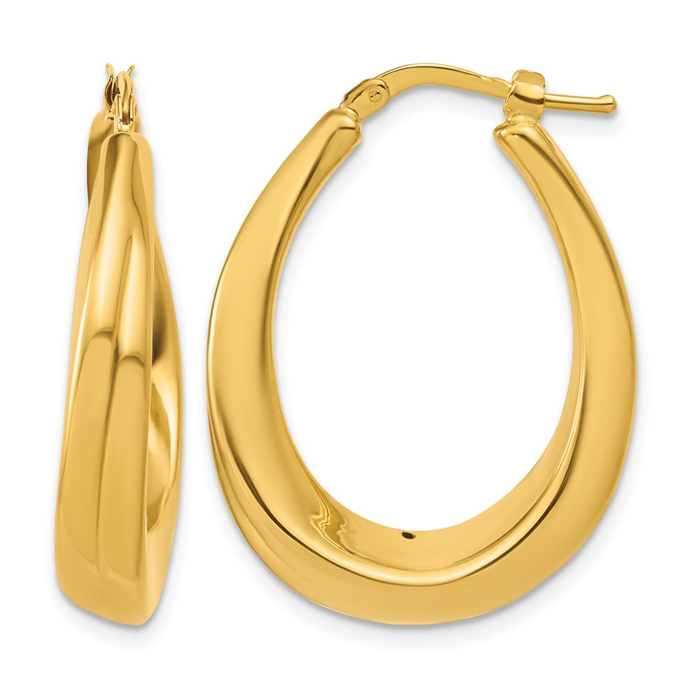 14K Polished Oval Hollow Hoop Earrings