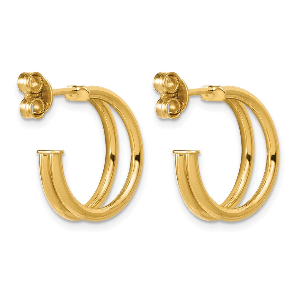 14K Polished 2-row J-Hoop Post Earrings