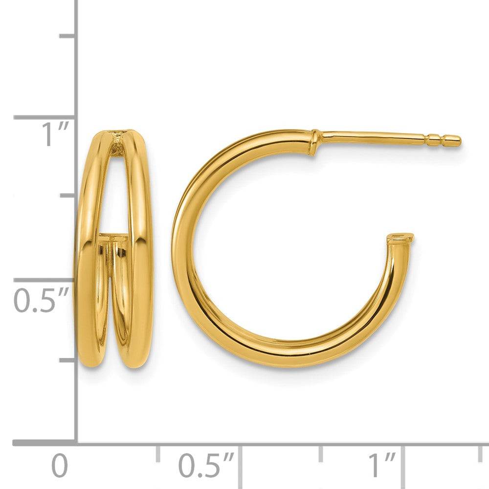 14K Polished 2-row J-Hoop Post Earrings