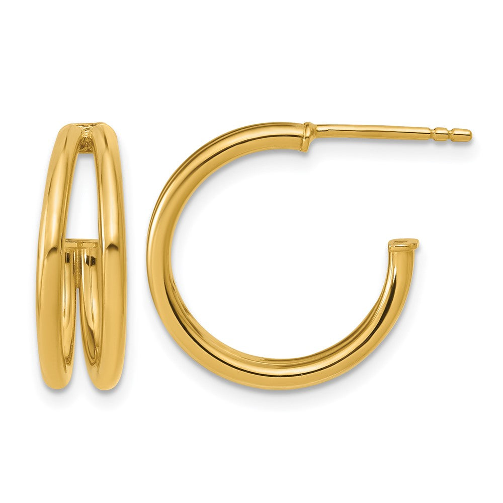 14K Polished 2-row J-Hoop Post Earrings