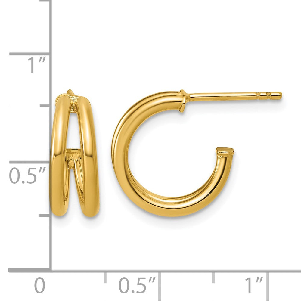 14K Polished 2-row J-Hoop Post Earrings