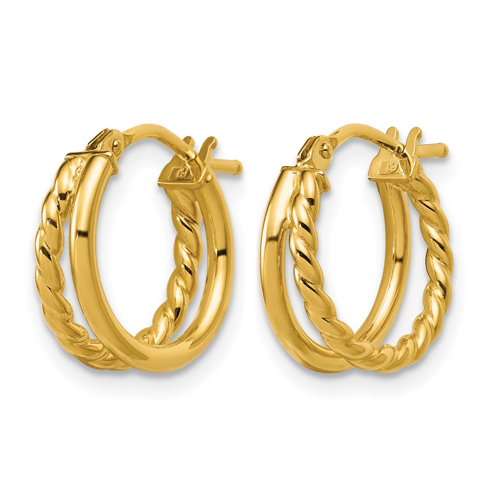 14K Polished and Twisted 2-row J-Hoop Earrings