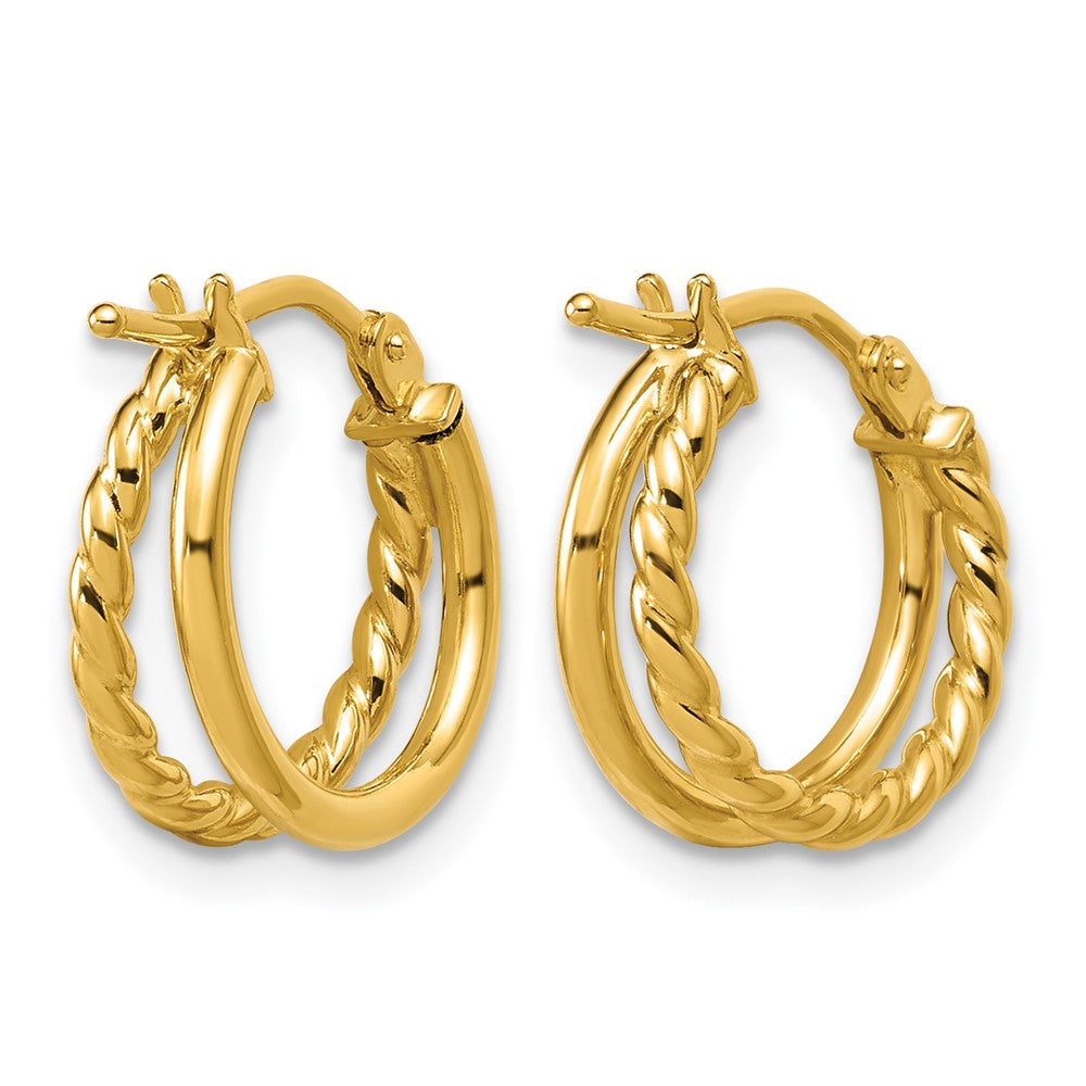 14K Polished and Twisted 2-row J-Hoop Earrings
