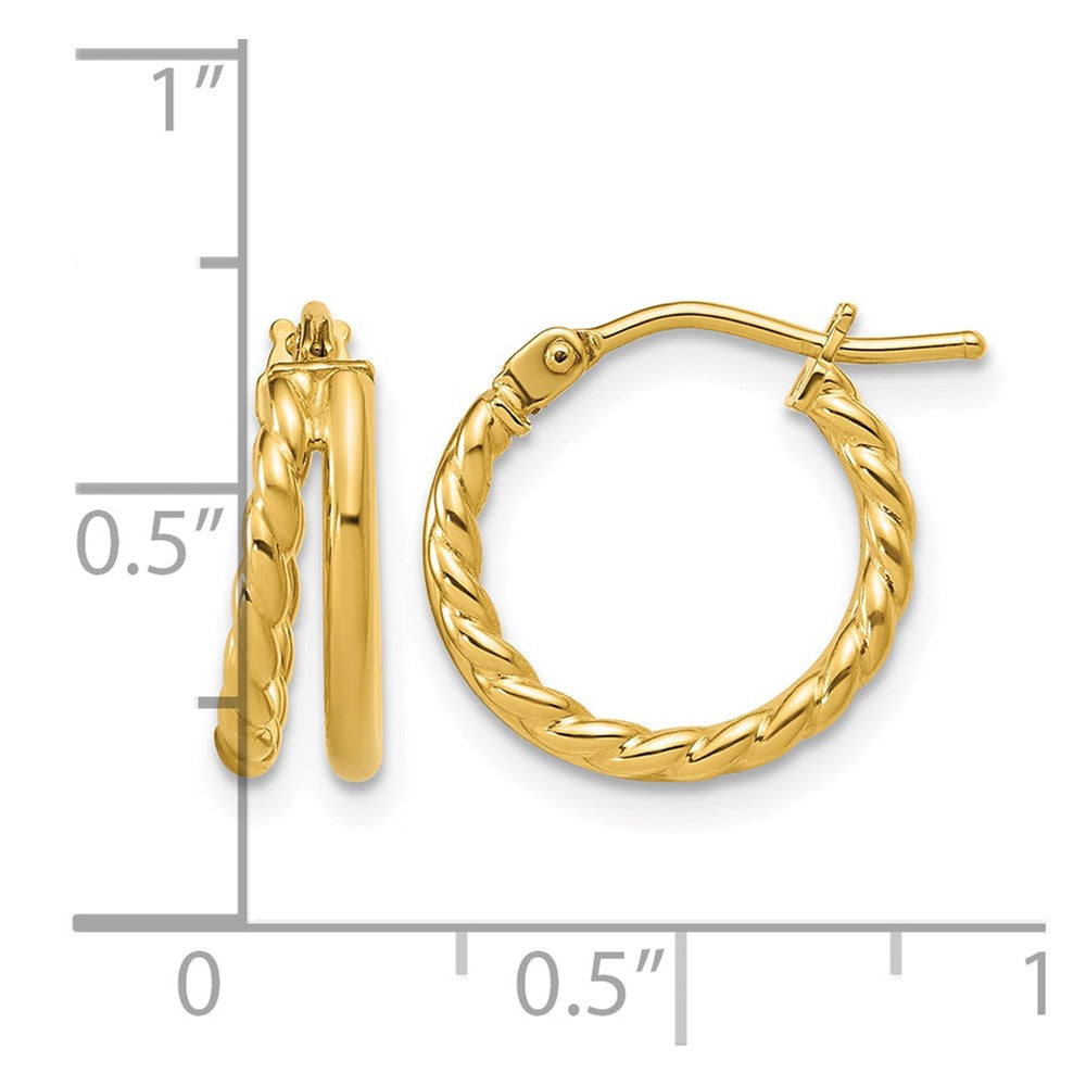 14K Polished and Twisted 2-row J-Hoop Earrings