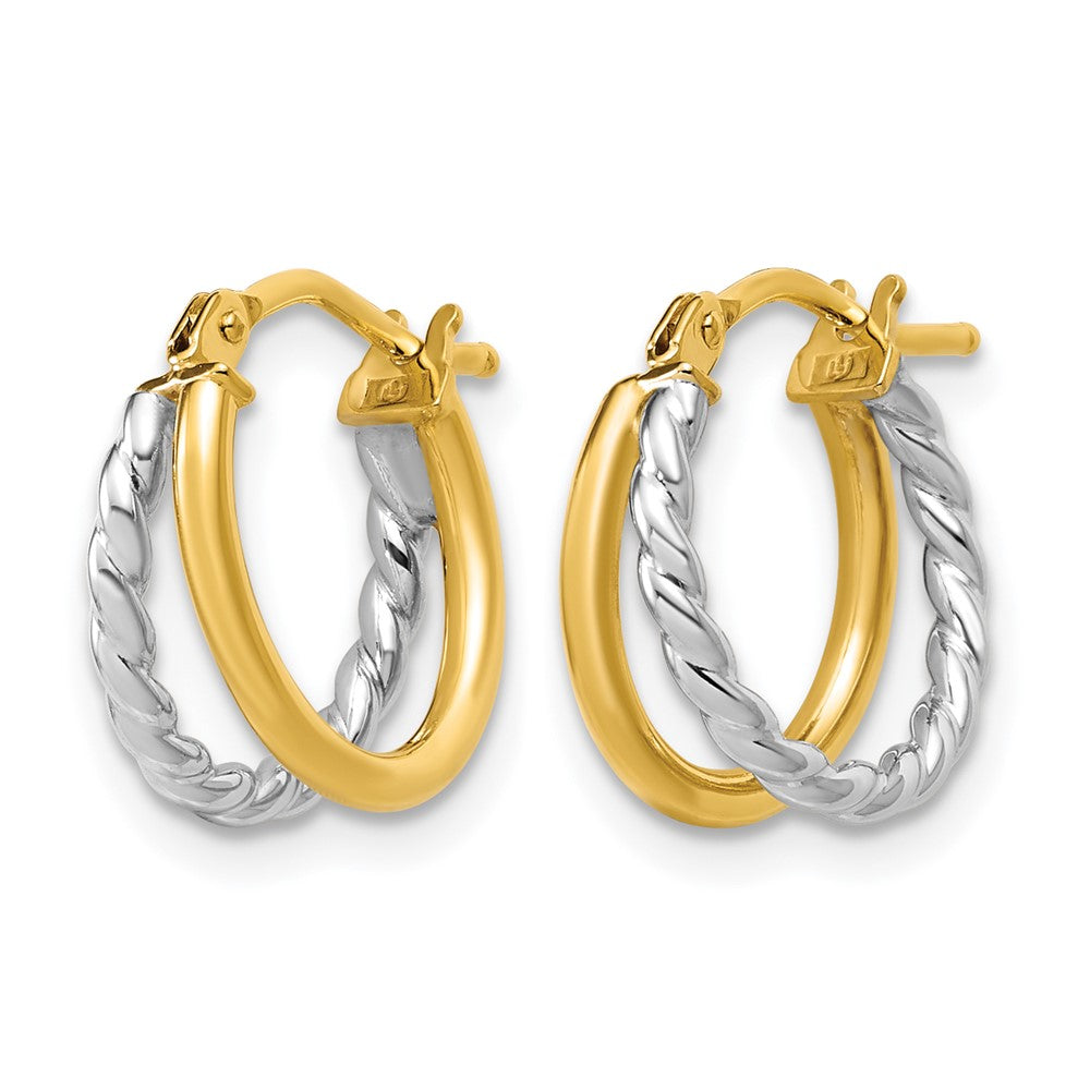 14K w/Rhodium Polished and Twisted 2-row J-Hoop Earrings