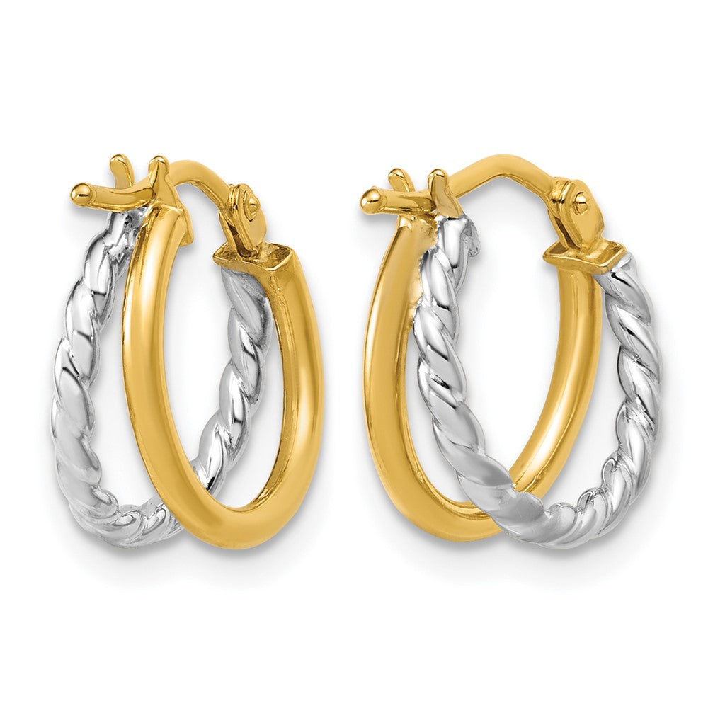 14K w/Rhodium Polished and Twisted 2-row J-Hoop Earrings