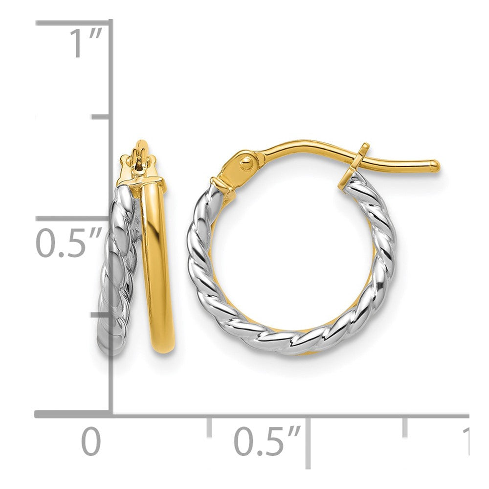 14K w/Rhodium Polished and Twisted 2-row J-Hoop Earrings