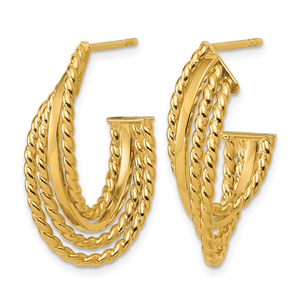 14K Polished and Twisted 4-row Intertwined Hoop Earrings