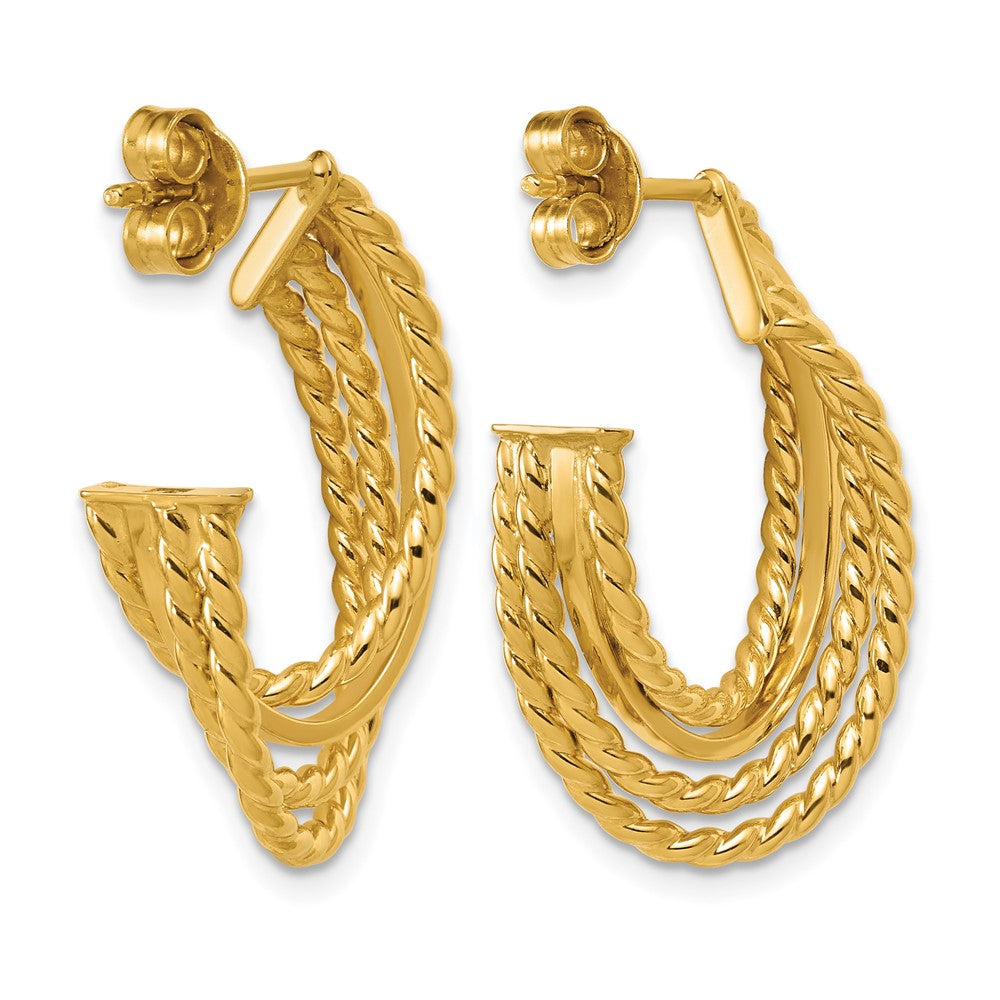 14K Polished and Twisted 4-row Intertwined Hoop Earrings
