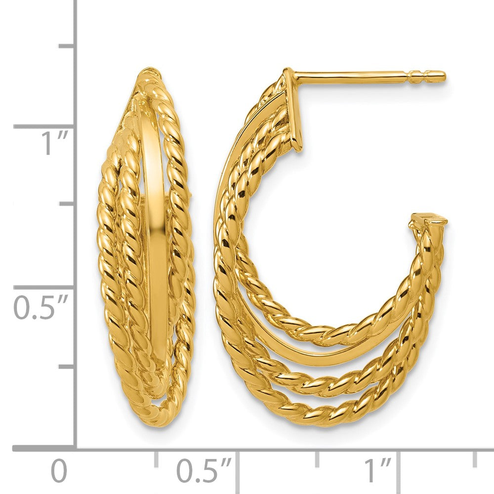 14K Polished and Twisted 4-row Intertwined Hoop Earrings