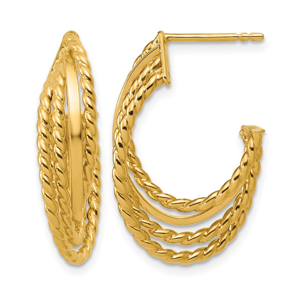 14K Polished and Twisted 4-row Intertwined Hoop Earrings