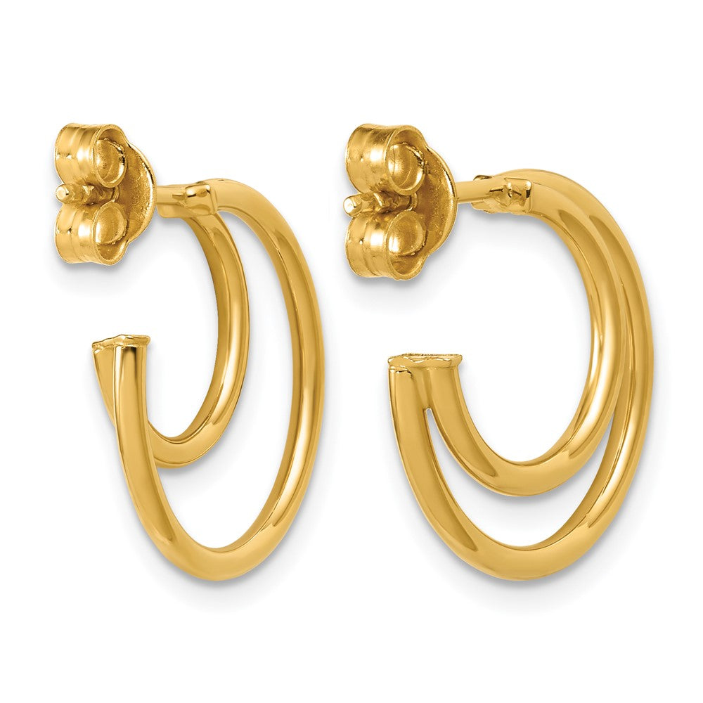 14K Polished 2-row J-Hoop Post Earrings