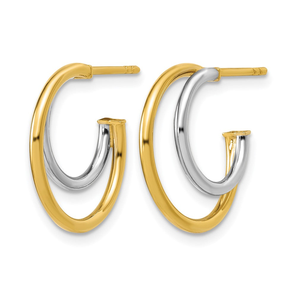 14K w/Rhodium Polished 2-row J-Hoop Post Earrings