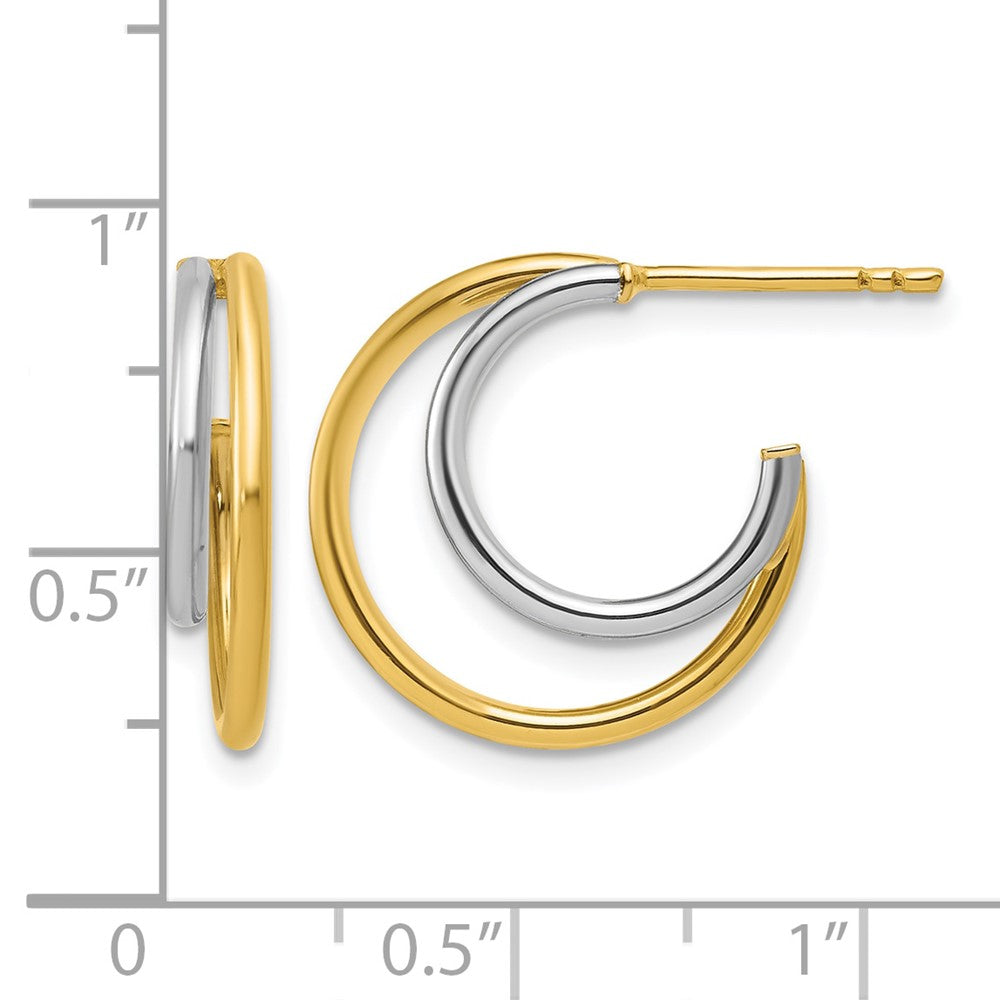 14K w/Rhodium Polished 2-row J-Hoop Post Earrings