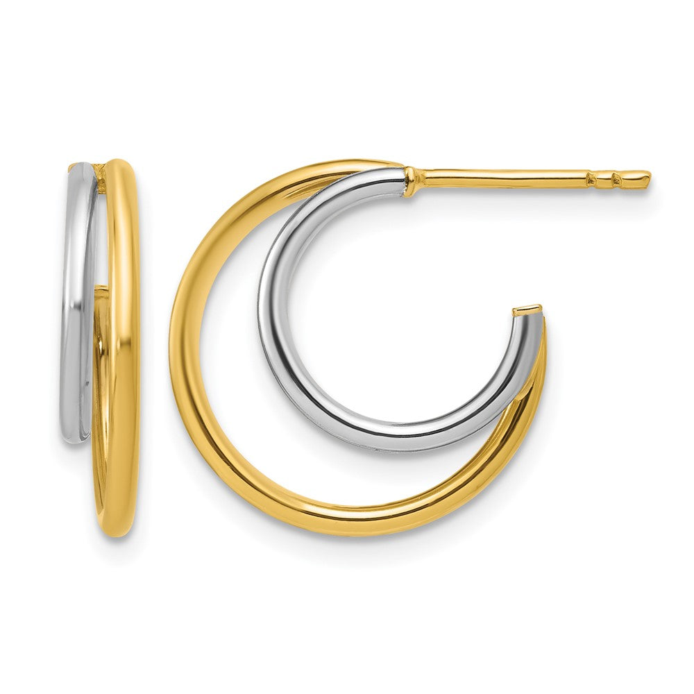 14K w/Rhodium Polished 2-row J-Hoop Post Earrings