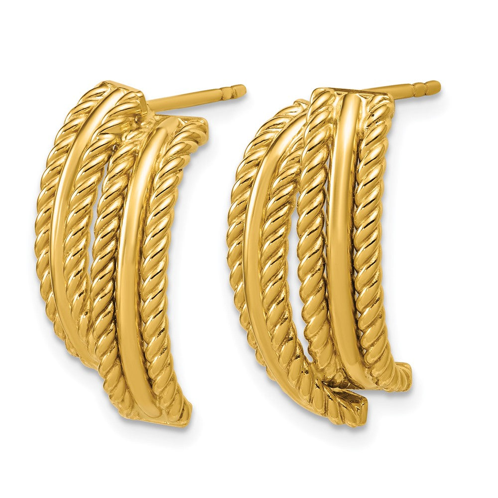 14K Polished and Twisted J-Hoop Post Earrings