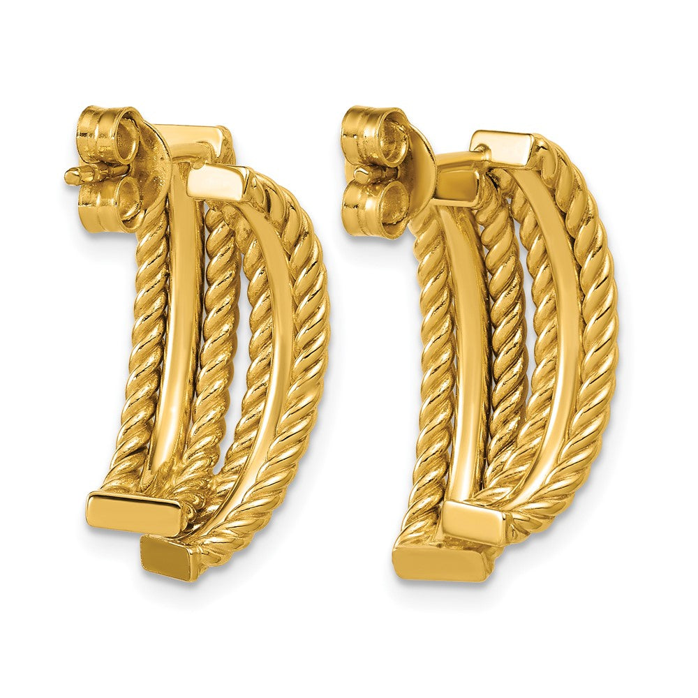 14K Polished and Twisted J-Hoop Post Earrings